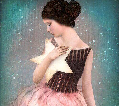 女人與星星自我激勵以克服憂鬱