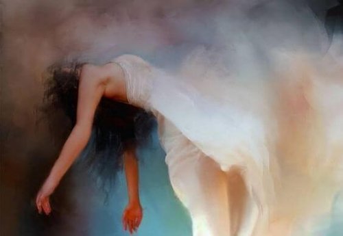 漂浮的白色禮服女人