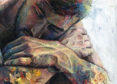 一個雙臂交叉的男人的繪畫